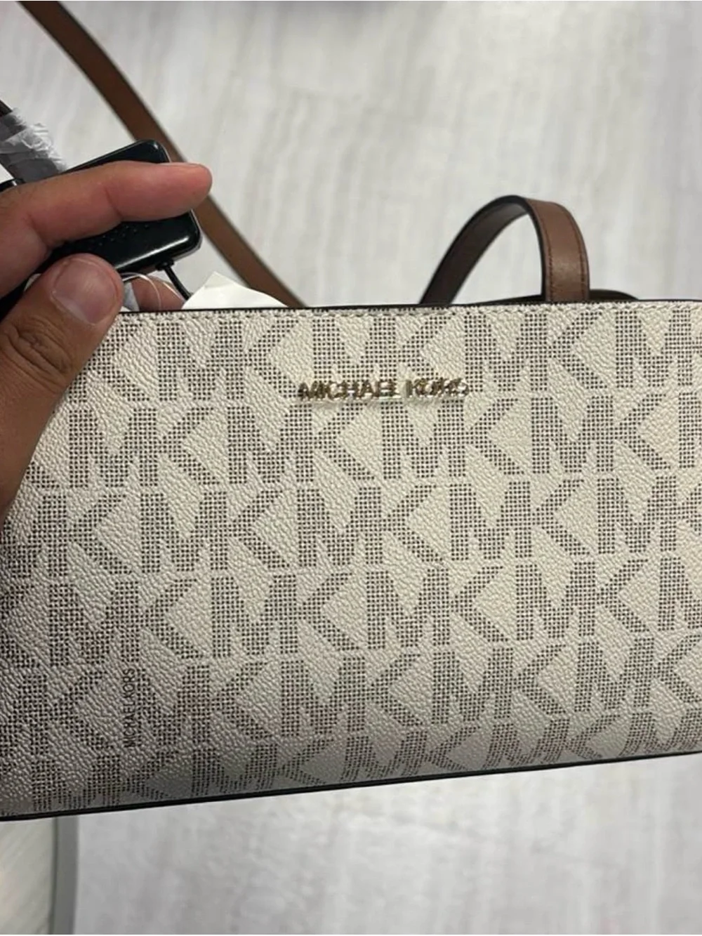 Michael Kors Cream and Brown MK Logo Tote